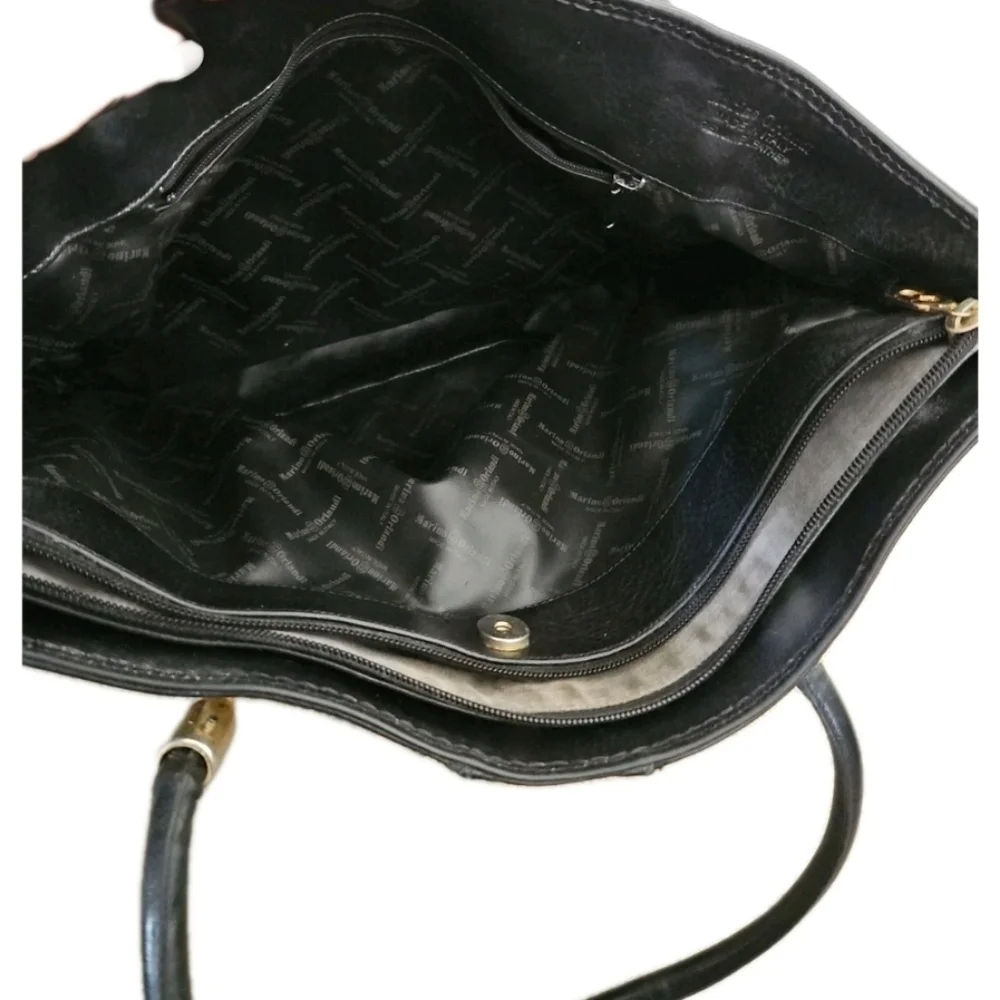 Mario Orlandi Vintage Black Leather Large Tote Bag